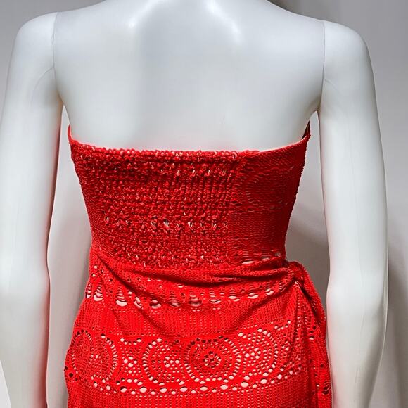 Free People Dress Women's Small Orange Oceanside Crochet Sleeveless Faux Wrap - Picture 8 of 13